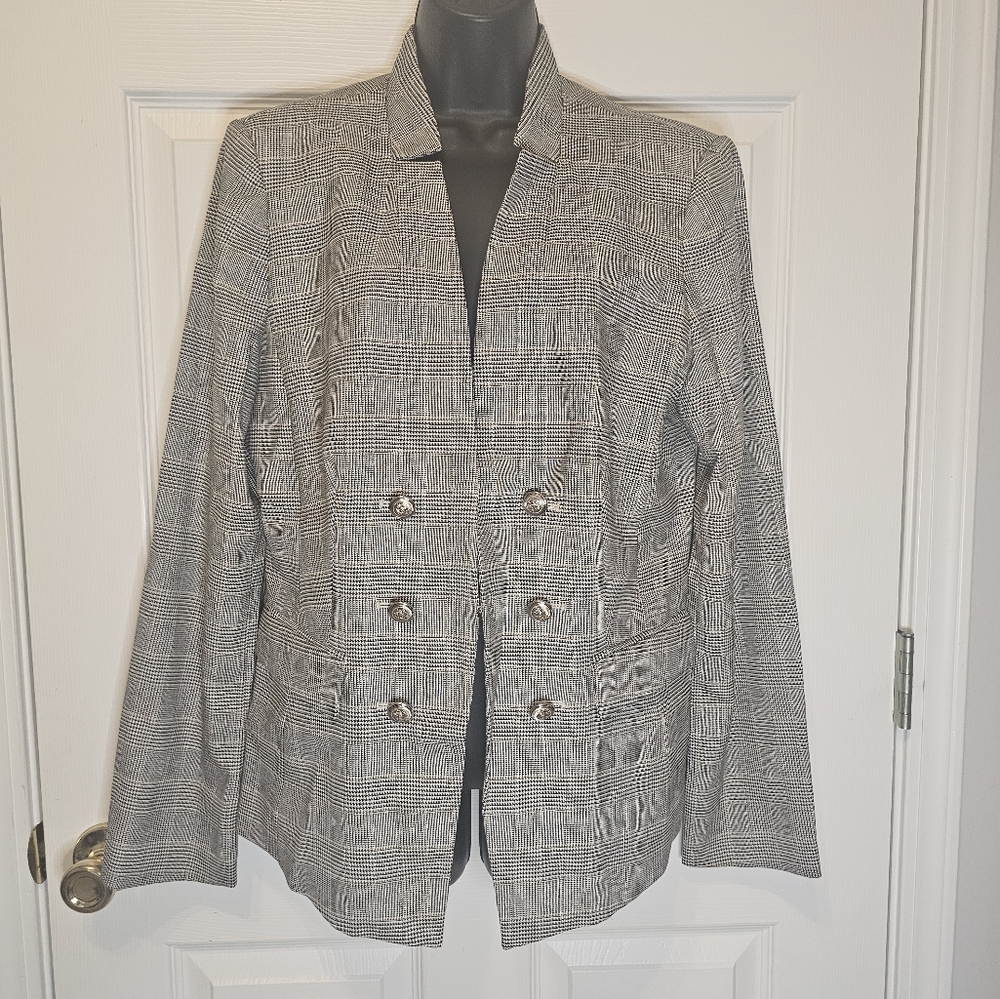 White House Black Market Women's Gray Plaid Blazer